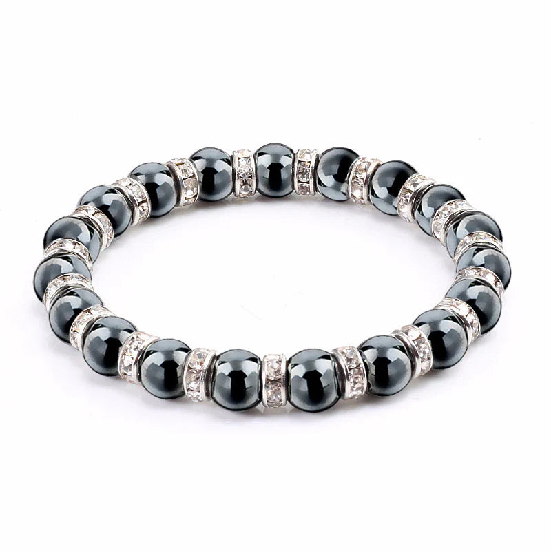 Haematite Beaded Bracelet Single Circle Couple Micro Inlay Rhinestones