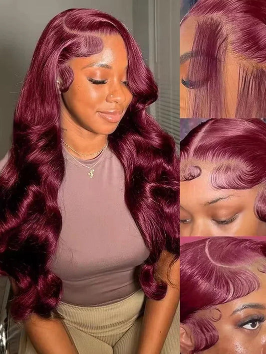 Body Wave Burgundy Human Hair Wigs