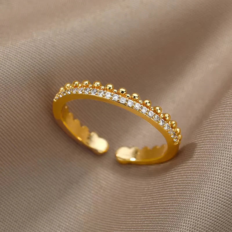 18K Gold-plated Full Diamond Titanium Steel Colorfast Open Ring For Women