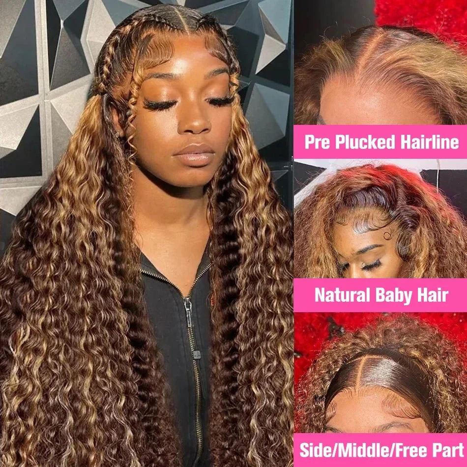 Honey Blonde Deep Curly Transparent Wigs