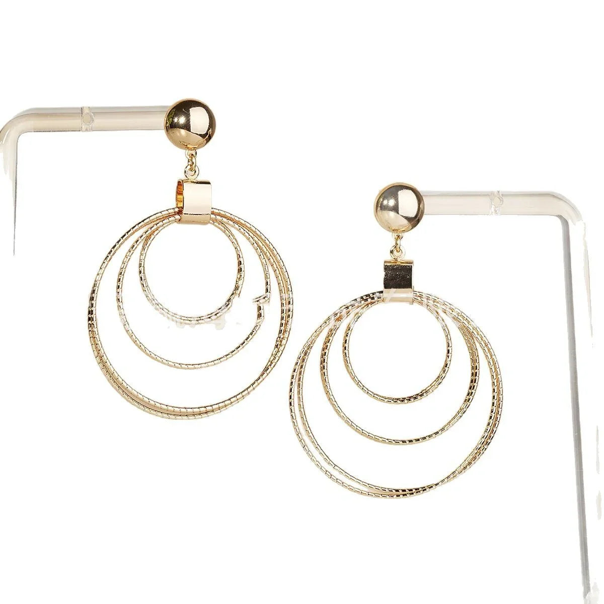 Fashion Simple Geometric Shape Multiple Hollow Concentric Circle Design Special Interest Earrings